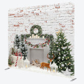Aperturee - Aperturee White Wall Brick Christmas Tension Fabric Backdrop